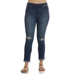 D jeans recycled denim high waist cuffed‎ girlfriend ankle jeans